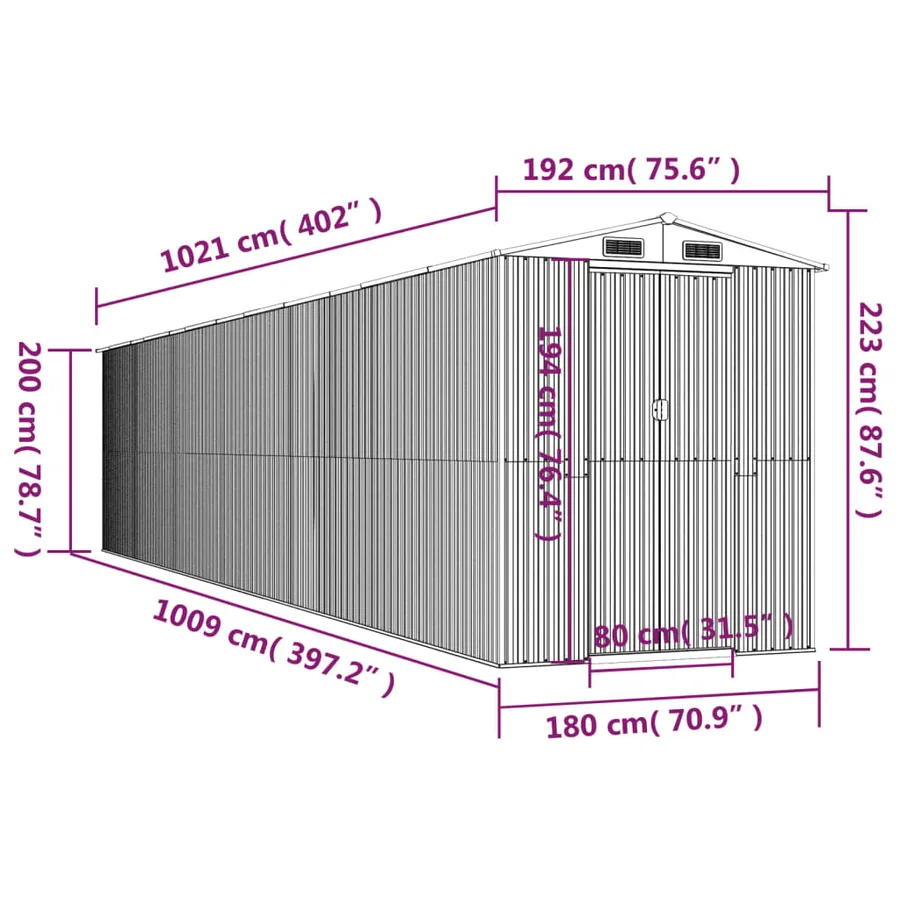 Abri de jardin Marron clair 192x1021x223 cm Métal galvanisé - 8