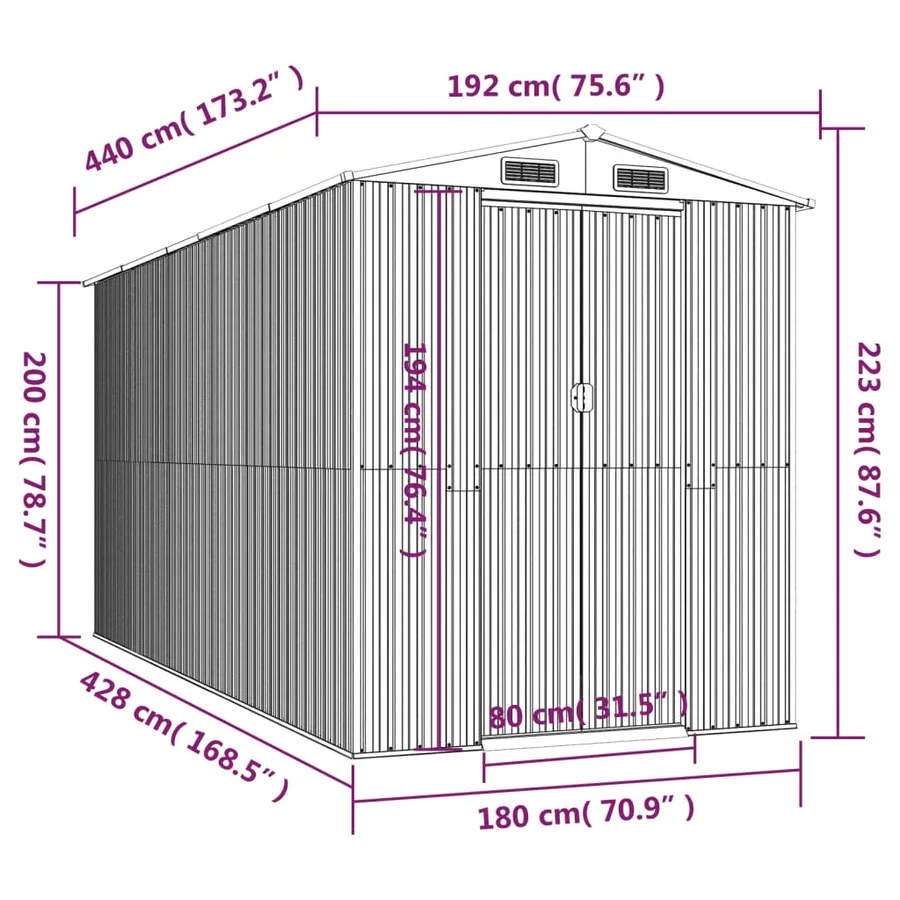 Abri de jardin Marron clair 192x440x223 cm Acier galvanisé - 8