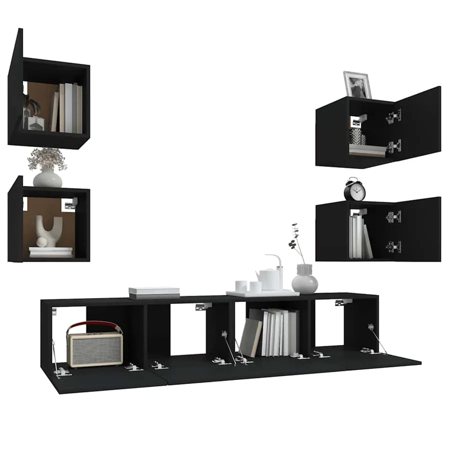 Ensemble de meubles TV 6 pcs Noir Bois d'ingénierie - 10