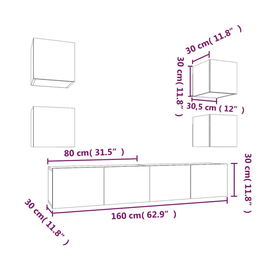 Ensemble de meubles TV 6 pcs Noir Bois d'ingénierie - 12