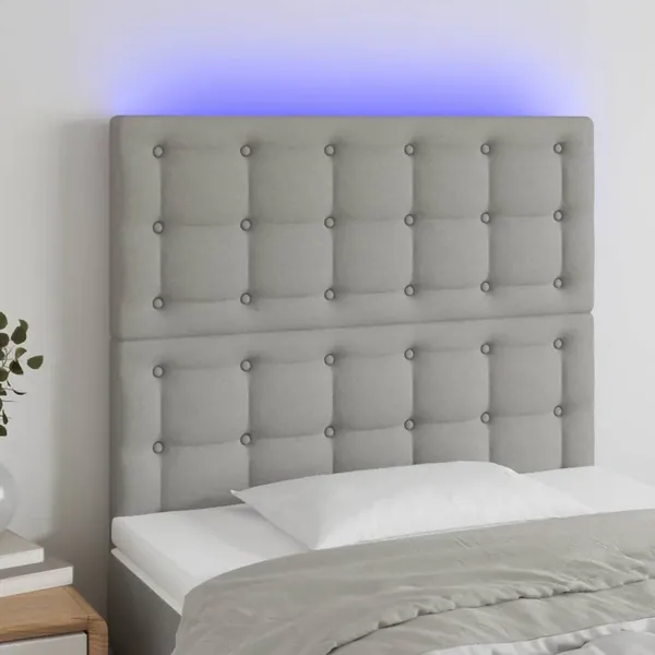 Tête de lit à LED Gris clair 80x5x118/128 cm Tissu