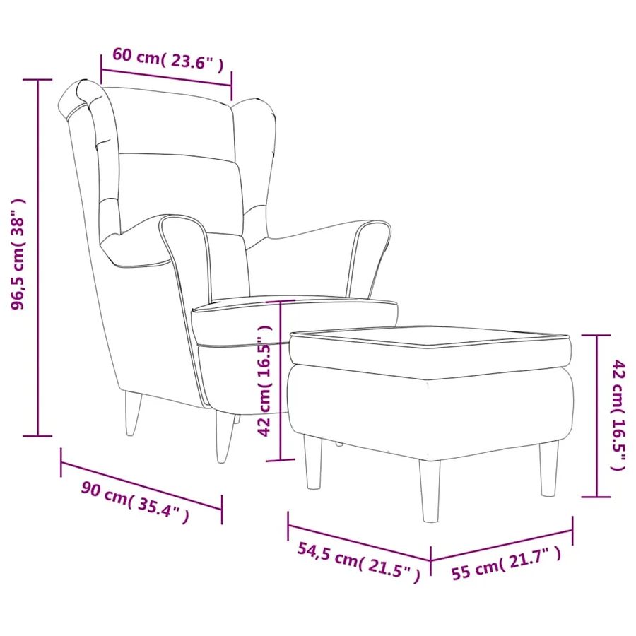 Fauteuil à oreilles avec tabouret vert clair velours - 11