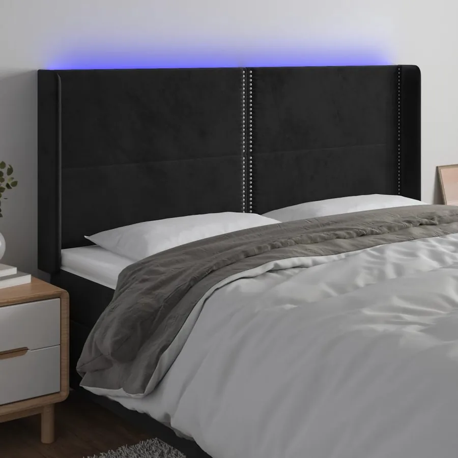 Tête de lit à LED Noir 203x16x118/128 cm Velours