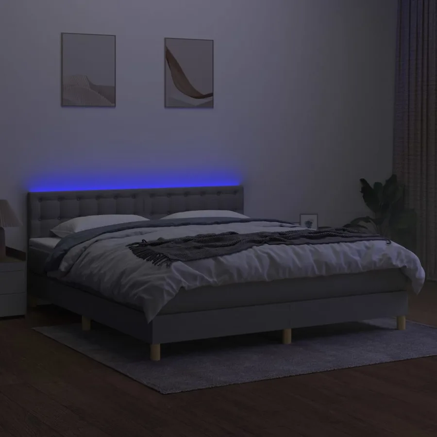 Sommier à lattes de lit matelas LED Gris clair 160x200 cm Tissu - 4