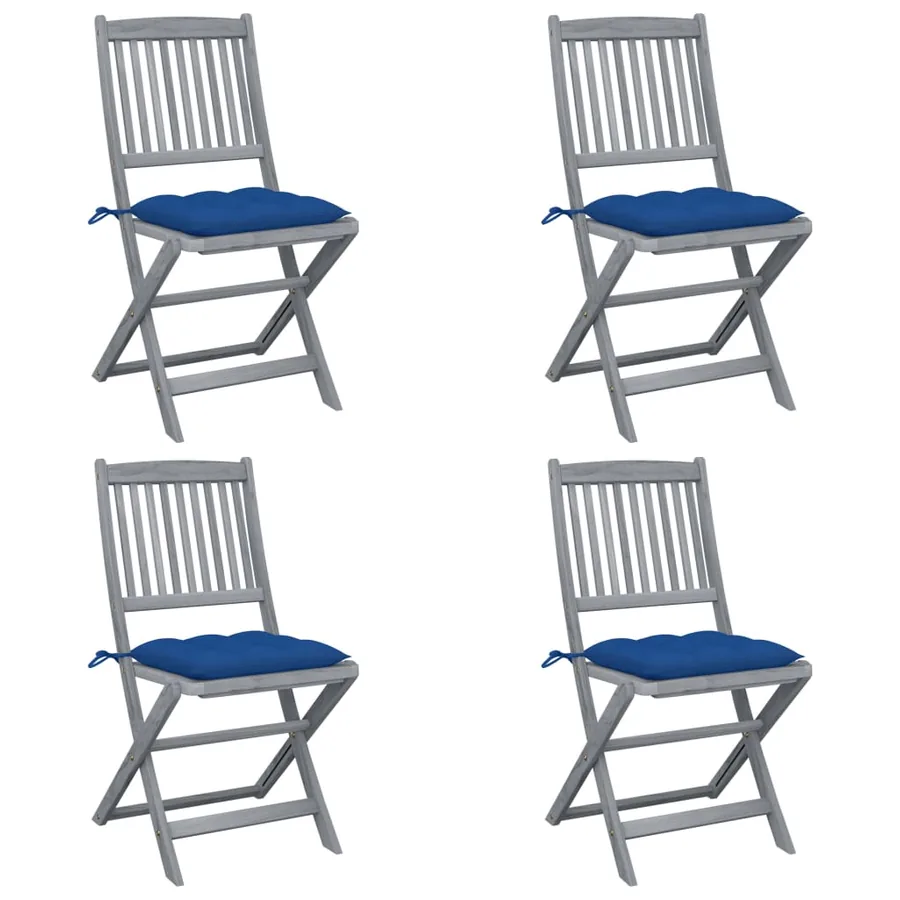 Chaises pliables d'extérieur lot de 4 et coussins Bois d'acacia