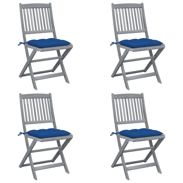Chaises pliables d'extérieur lot de 4 et coussins Bois d'acacia
