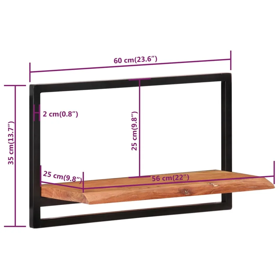 Étagères murales 2 pcs 60x25x35 cm Bois d'acacia et acier - 7