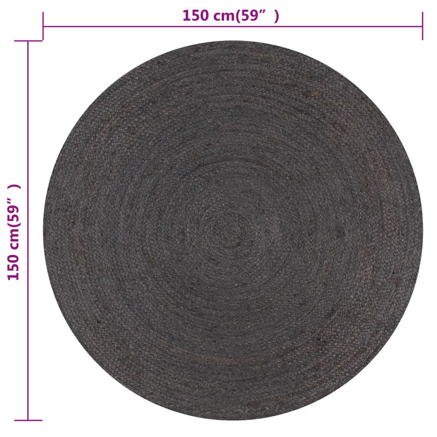 Tapis fait à la main Jute Rond 150 cm Gris foncé - 6