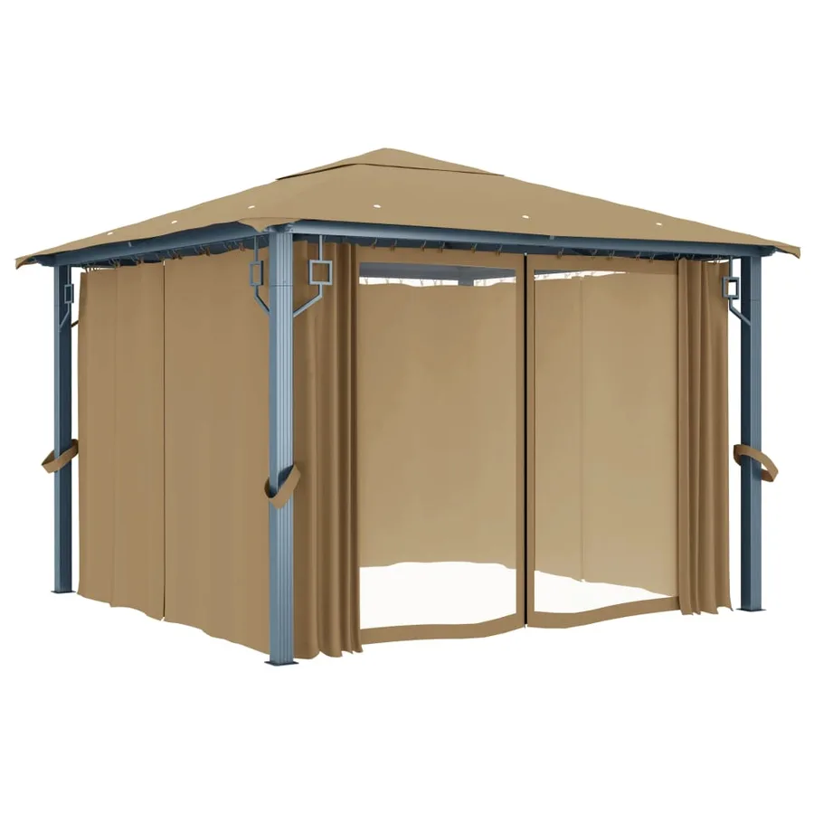Tonnelle avec rideau 300x300 cm Taupe Aluminium - 2