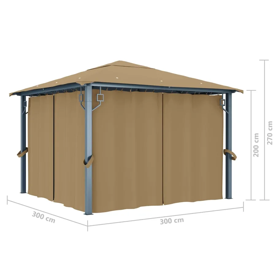 Tonnelle avec rideau 300x300 cm Taupe Aluminium - 8