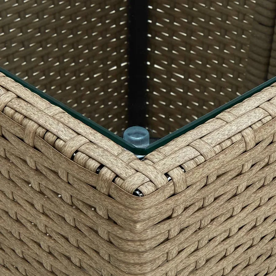 Table à thé Beige 41,5x41,5x44cm Résine tressée et verre trempé - 4