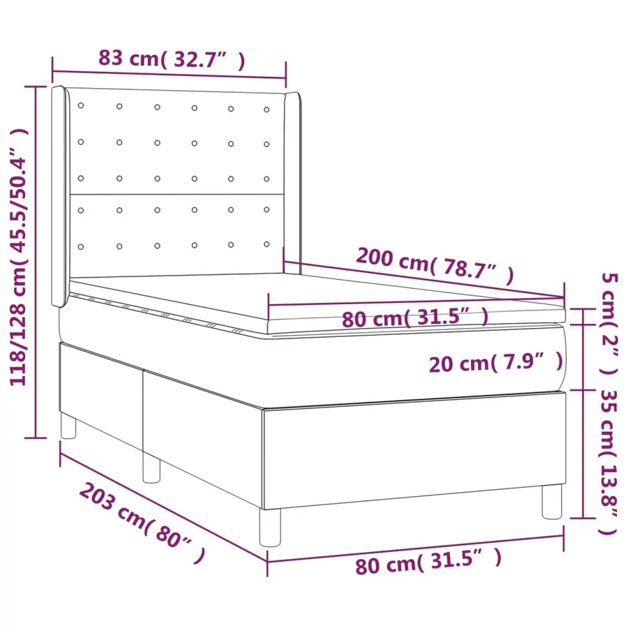 Sommier à lattes de lit avec matelas Gris clair 80x200 cm Tissu - 7