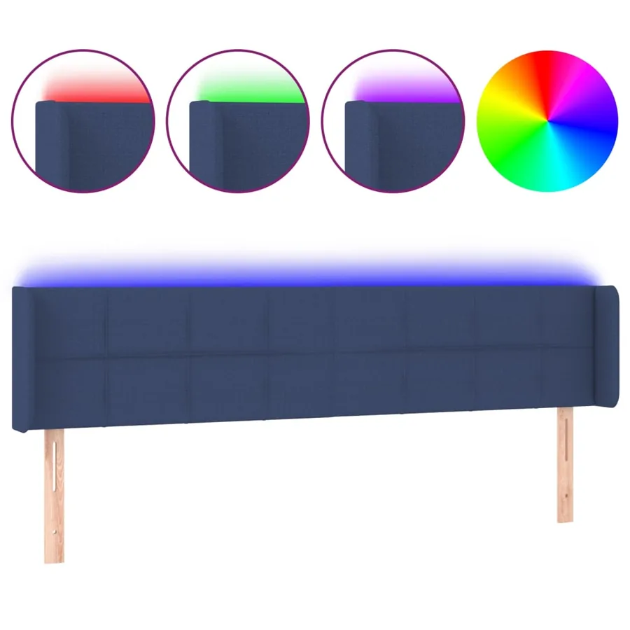 Tête de lit à LED Bleu 203x16x78/88 cm Tissu - 2