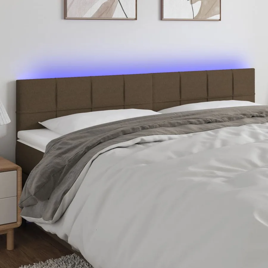 Tête de lit à LED Marron foncé 200x5x78/88 cm Tissu