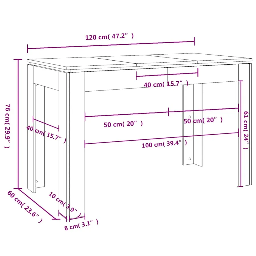 Table à dîner sonoma gris 120x60x76 cm bois d'ingénierie - 7