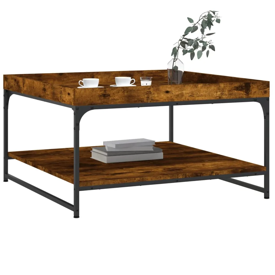 Table basse chêne fumé 80x80x45 cm bois d'ingénierie et fer - 3