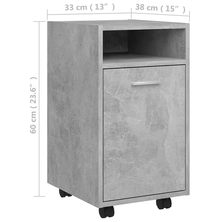 Armoire latérale et roues Gris béton 33x38x60cm Bois ingénierie - 8