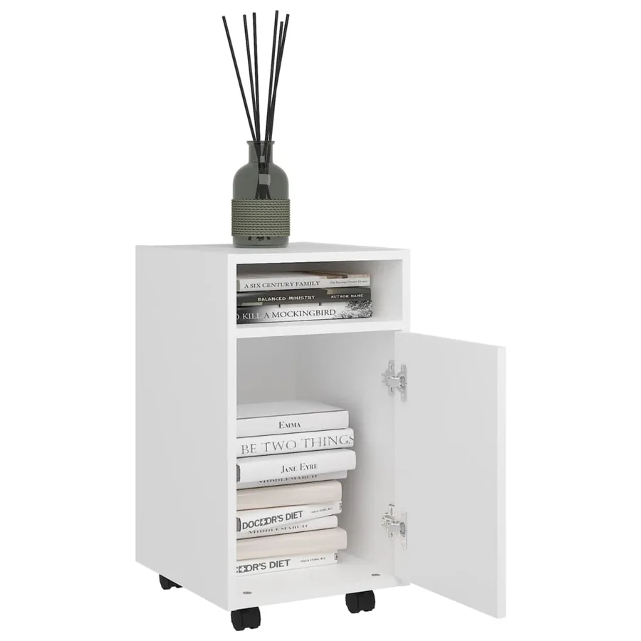 Armoire latérale avec roues Blanc 33x38x60 cm Bois d’ingénierie - 3