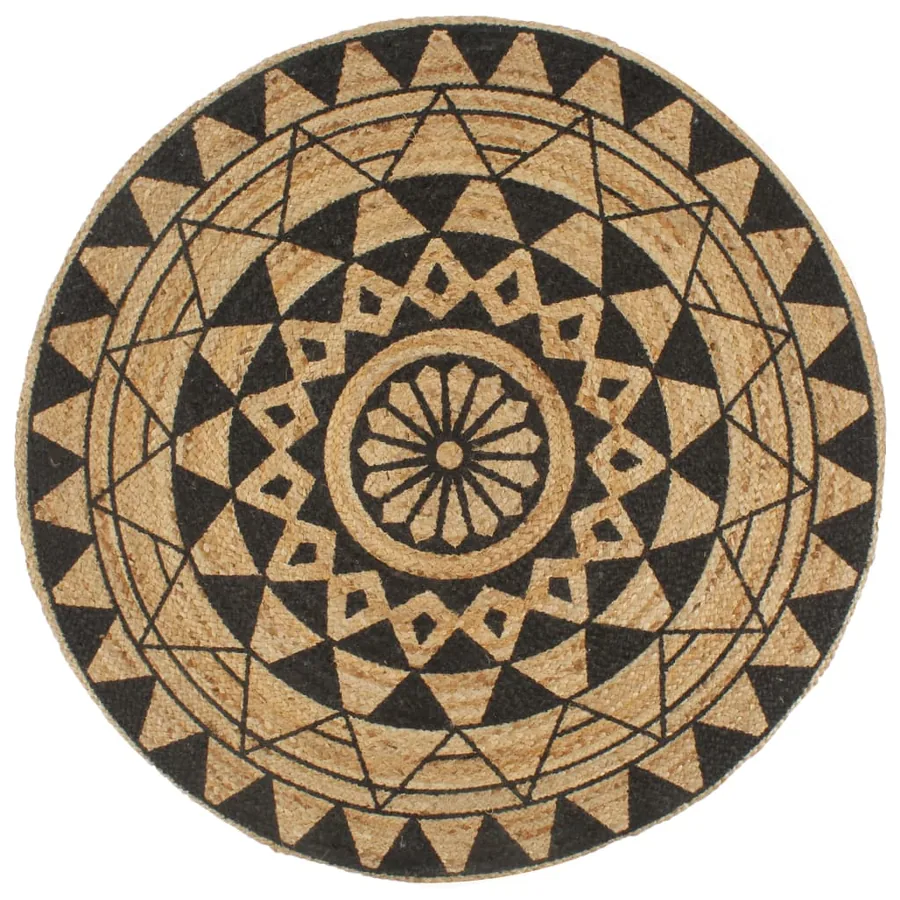 Tapis fait à la main Jute avec imprimé noir 120 cm