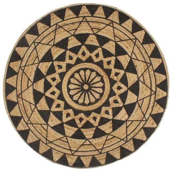 Tapis fait à la main Jute avec imprimé noir 120 cm