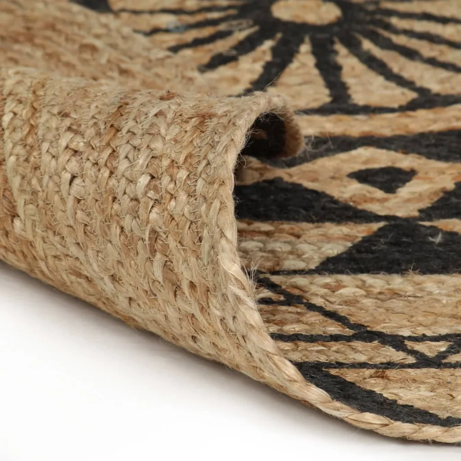 Tapis fait à la main Jute avec imprimé noir 120 cm - 2