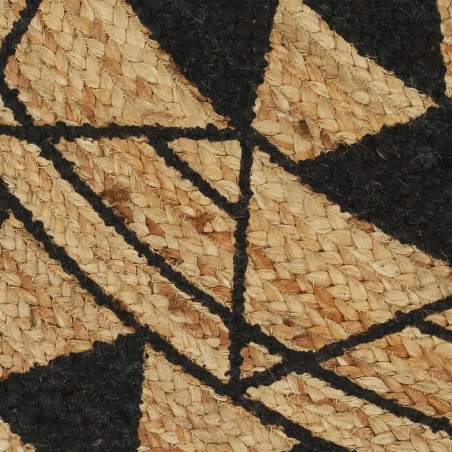 Tapis fait à la main Jute avec imprimé noir 120 cm - 4