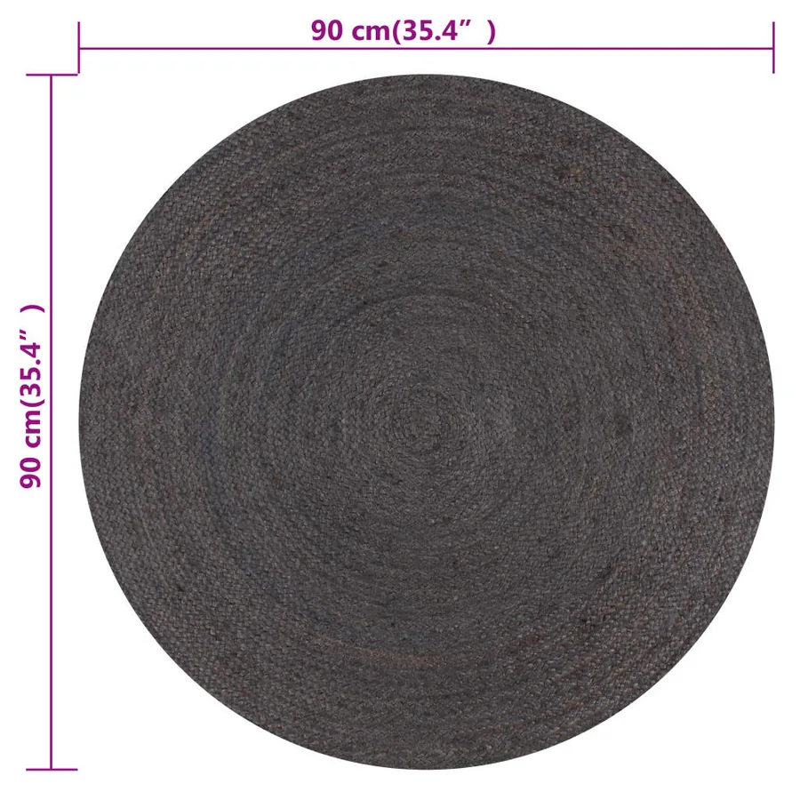 Tapis fait à la main Jute Rond 90 cm Gris foncé - 6