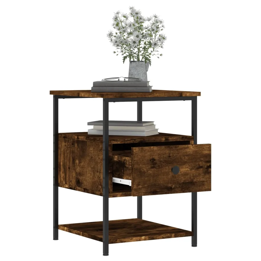 Table de chevet chêne fumé 40x42x56 cm bois d'ingénierie - 4