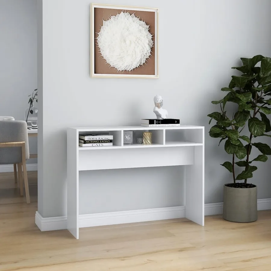 Table console blanc 105x30x80 cm bois d'ingénierie - 3