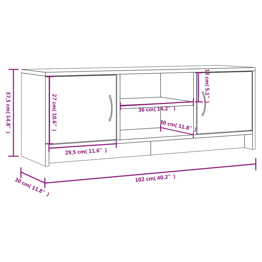 Meuble TV sonoma gris 102x30x37,5 cm bois d'ingénierie - 11