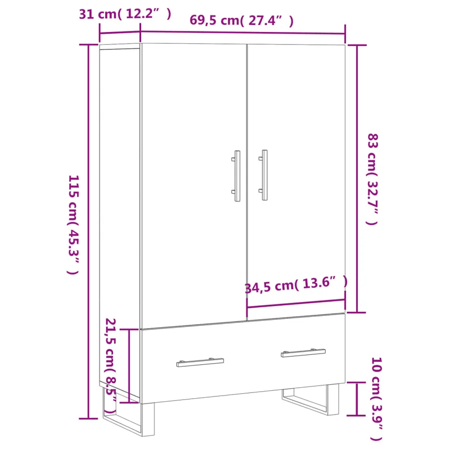 Buffet haut chêne sonoma 69,5x31x115 cm bois d'ingénierie - 13