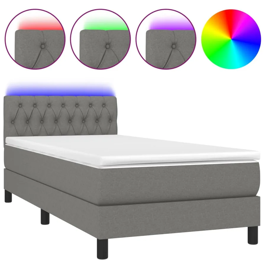 Sommier à lattes de lit avec matelas et LED Gris foncé 90x190cm - 2