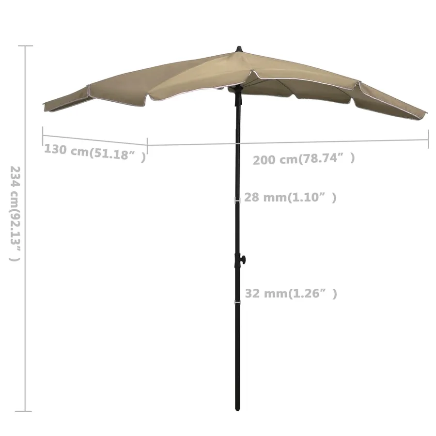 Parasol de jardin avec mât 200x130 cm taupe - 6