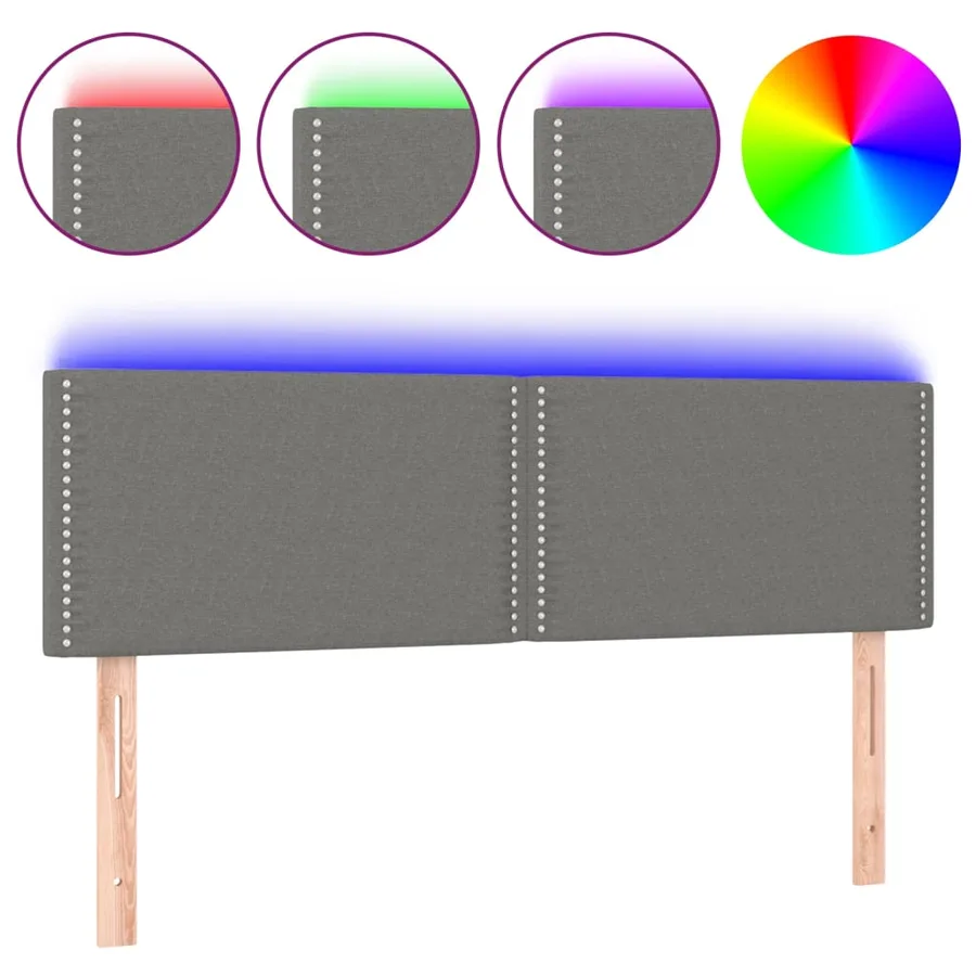 Tête de lit à LED Gris foncé 144x5x78/88 cm Tissu - 2