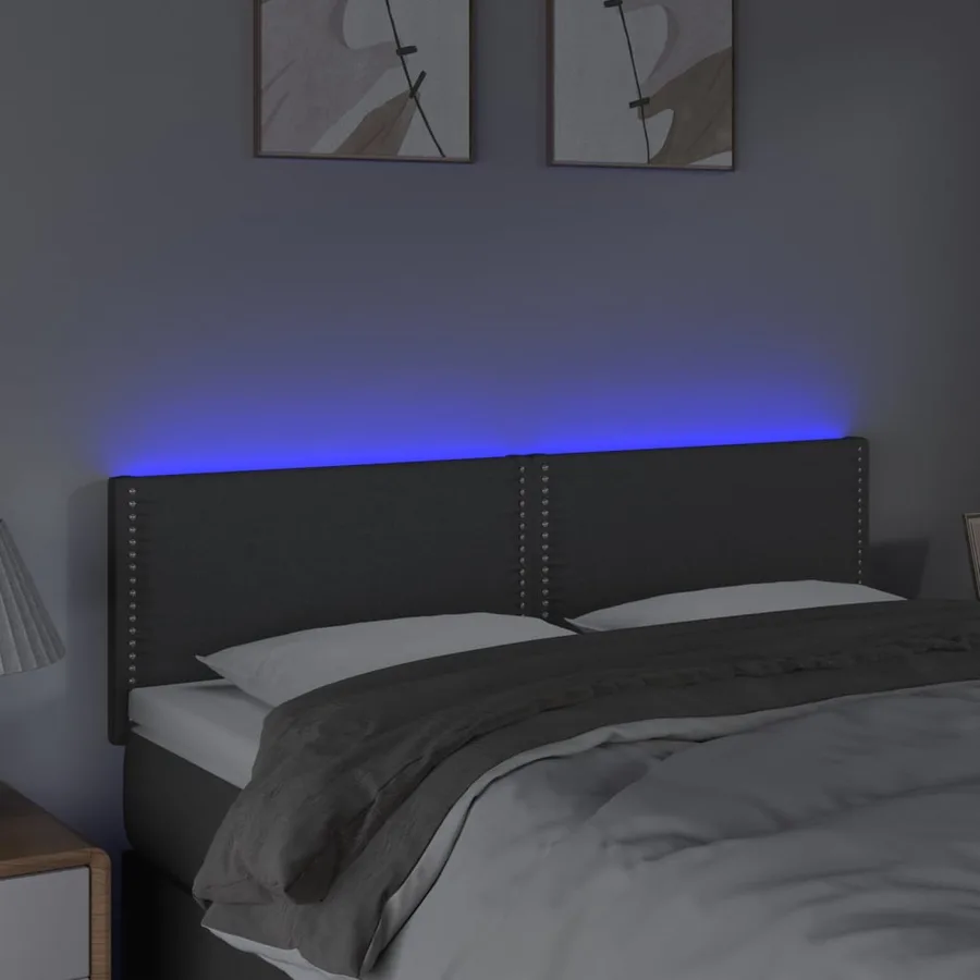 Tête de lit à LED Gris foncé 144x5x78/88 cm Tissu - 3
