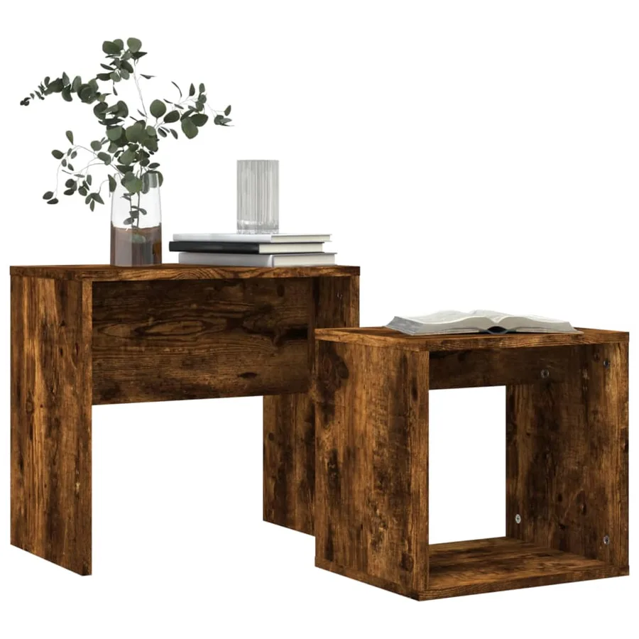 Tables basses gigognes 2 pcs chêne fumé bois d'ingénierie - 3
