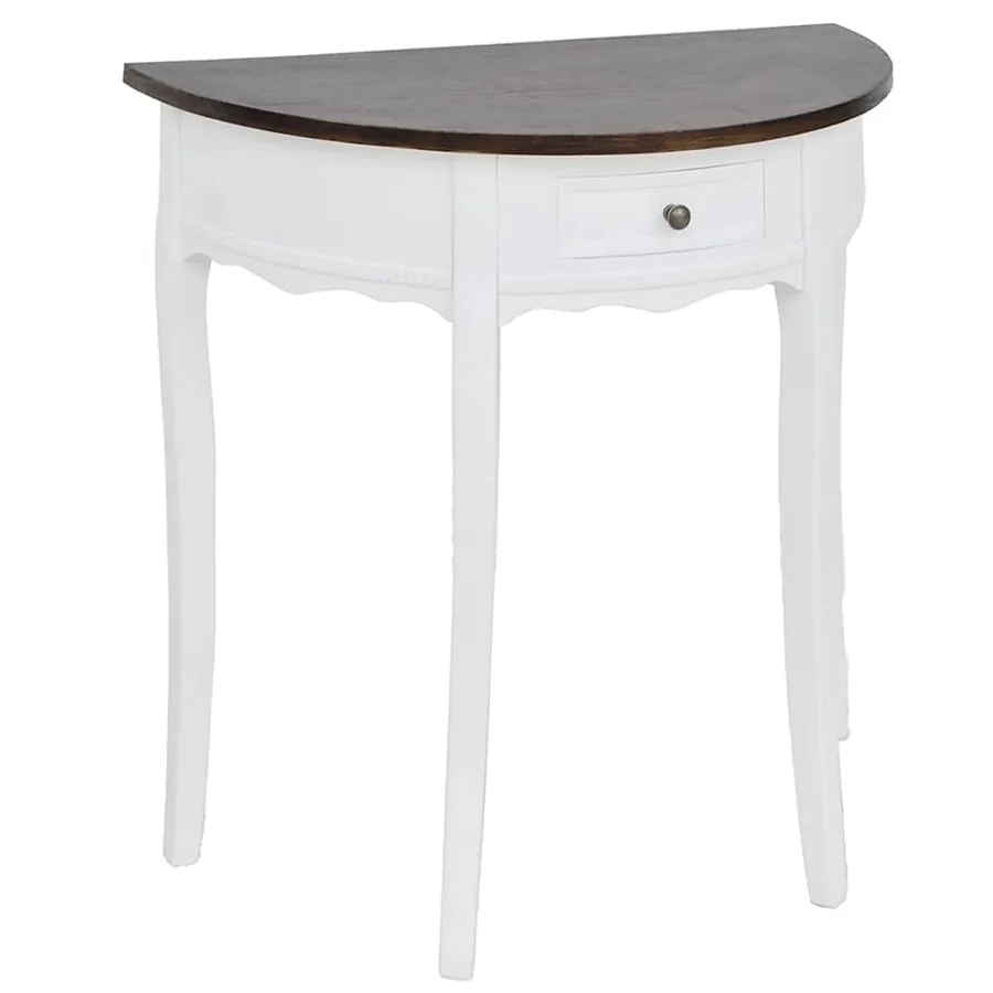 Table console avec tiroir et dessus de table marron Demi-ronde