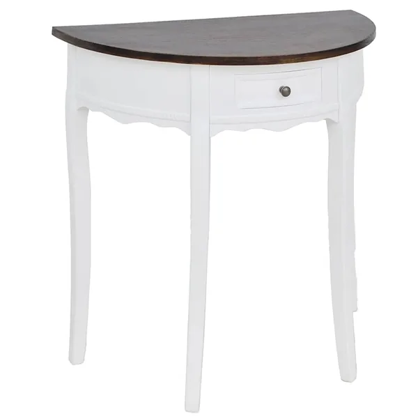 Table console avec tiroir et dessus de table marron Demi-ronde
