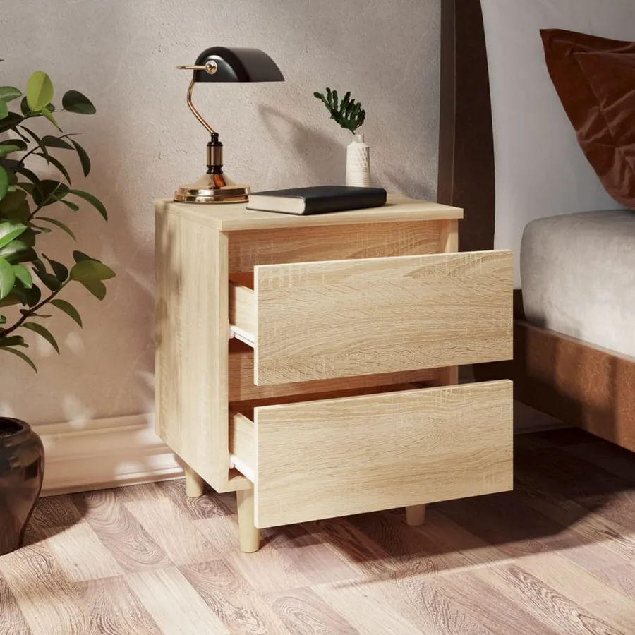 Tables de chevet pieds en pin 2 pcs chêne sonoma 40x35x50 cm - 7