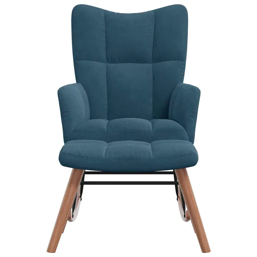 Chaise à bascule avec tabouret en velours bleu - 3