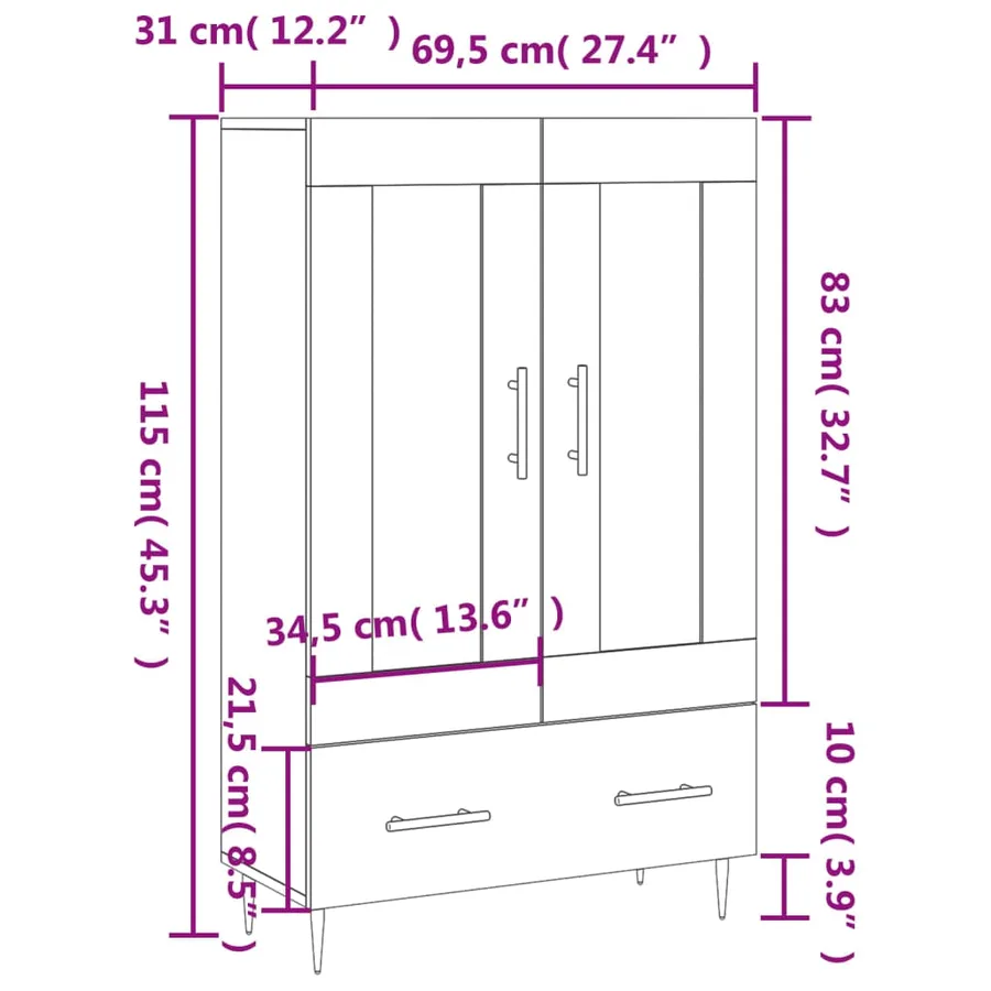 Buffet haut sonoma gris 69,5x31x115 cm bois d'ingénierie - 13
