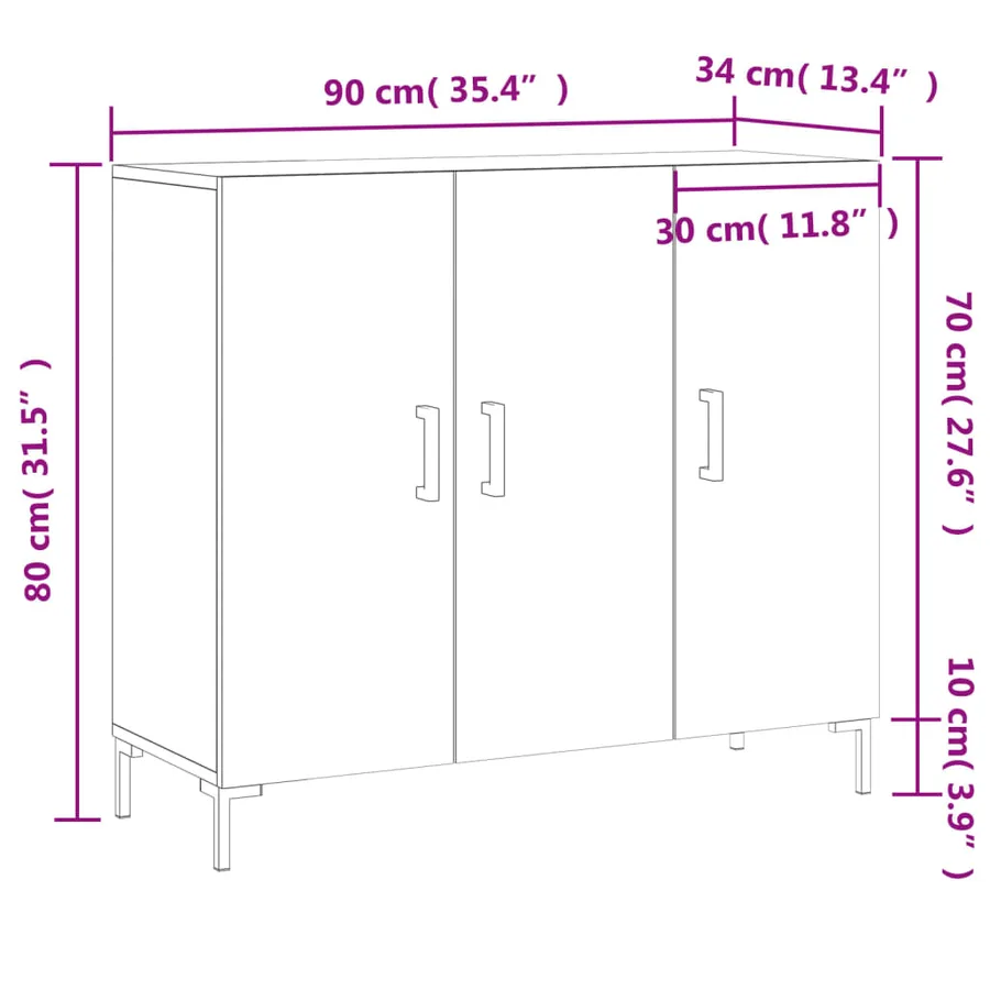 Buffet gris béton 90x34x80 cm bois d'ingénierie - 13