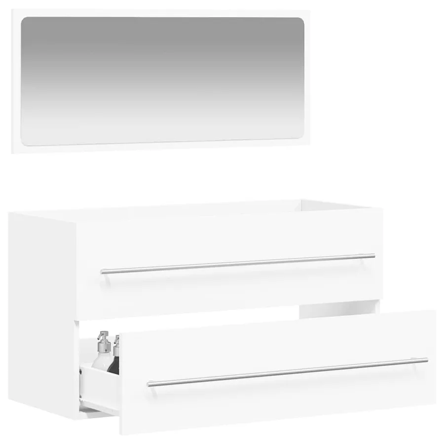 Armoire de salle de bain avec miroir blanc bois d'ingénierie - 3