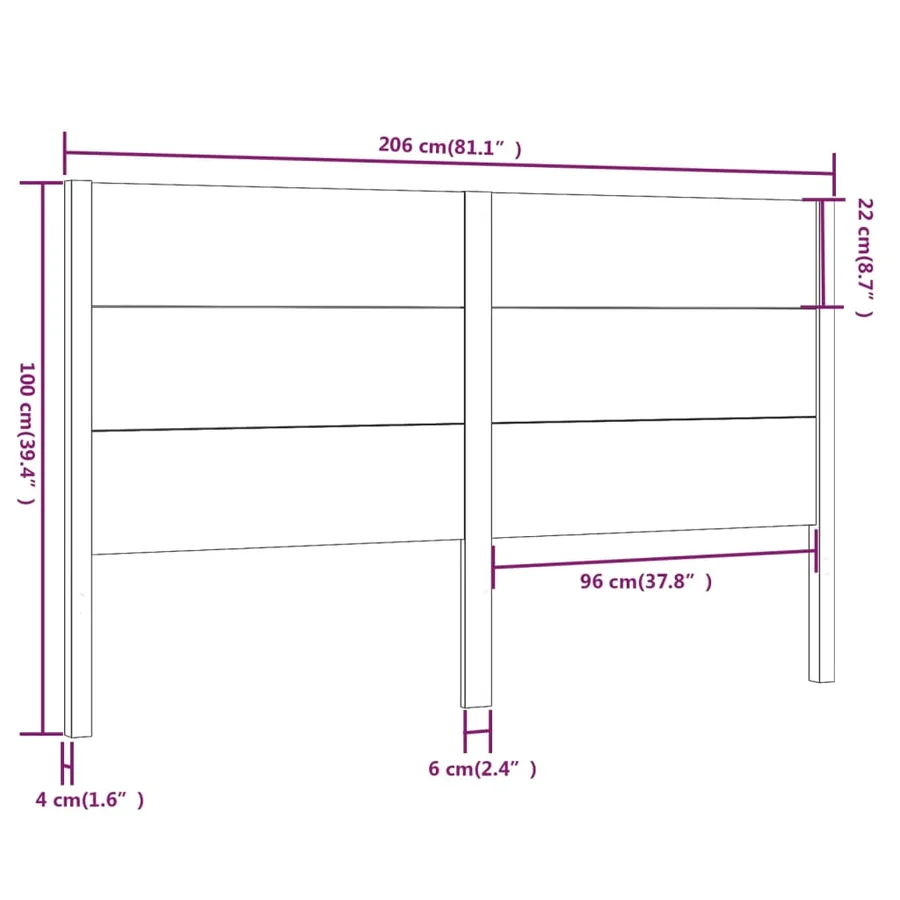 Tête de lit 206x4x100 cm Bois massif de pin - 6