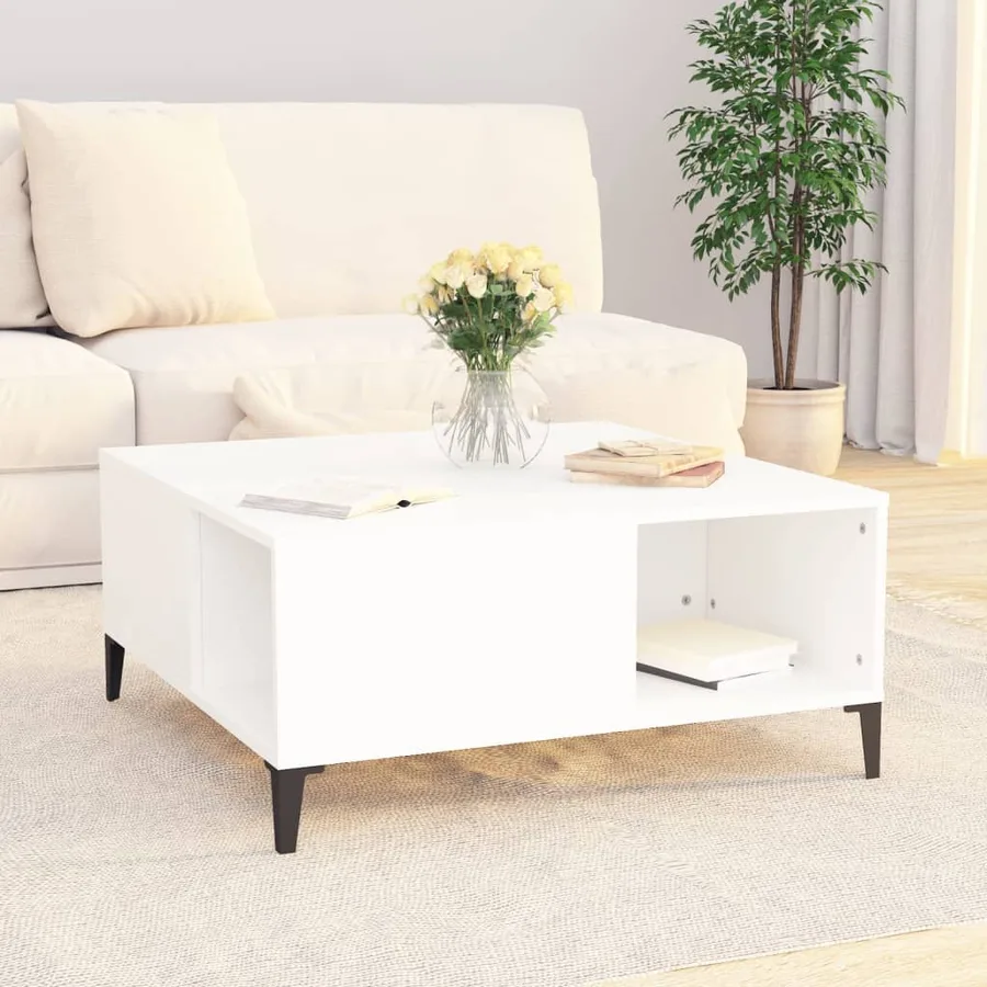 Table basse blanc 80x80x36,5 cm bois d'ingénierie - 3