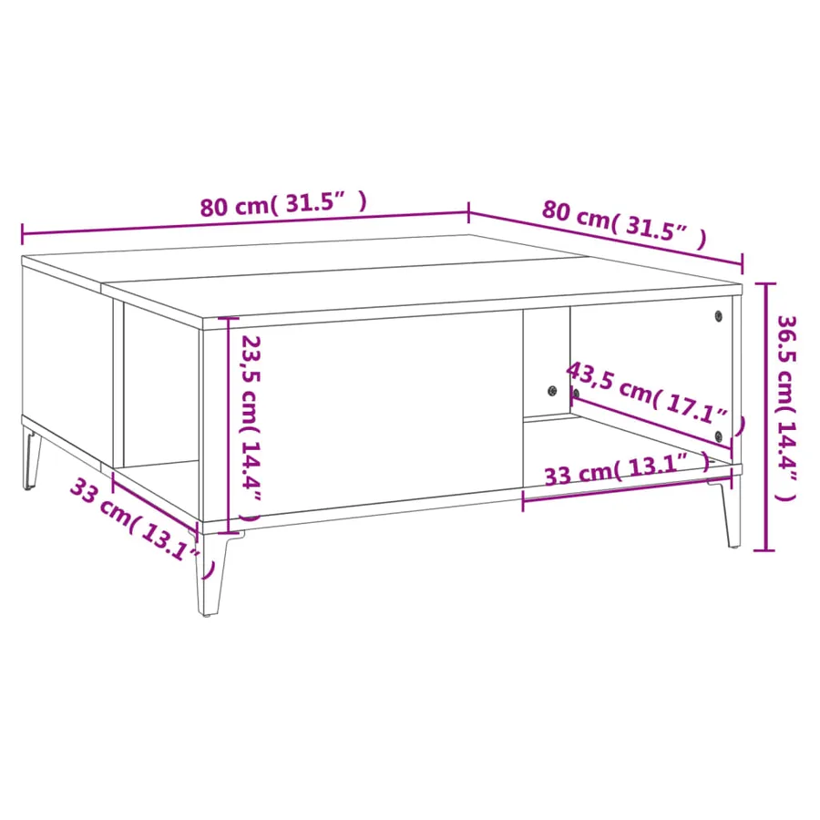 Table basse blanc 80x80x36,5 cm bois d'ingénierie - 8