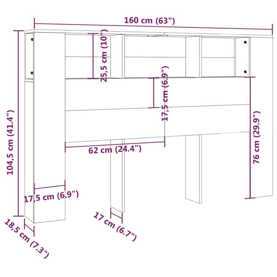 Armoire de tête de lit chêne sonoma 160x18,5x104,5 cm - 6