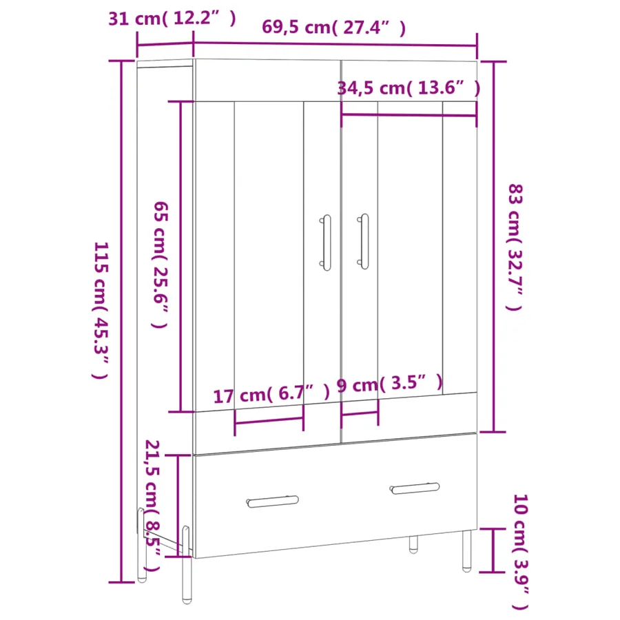 Buffet haut chêne fumé 69,5x31x115 cm bois d'ingénierie - 13