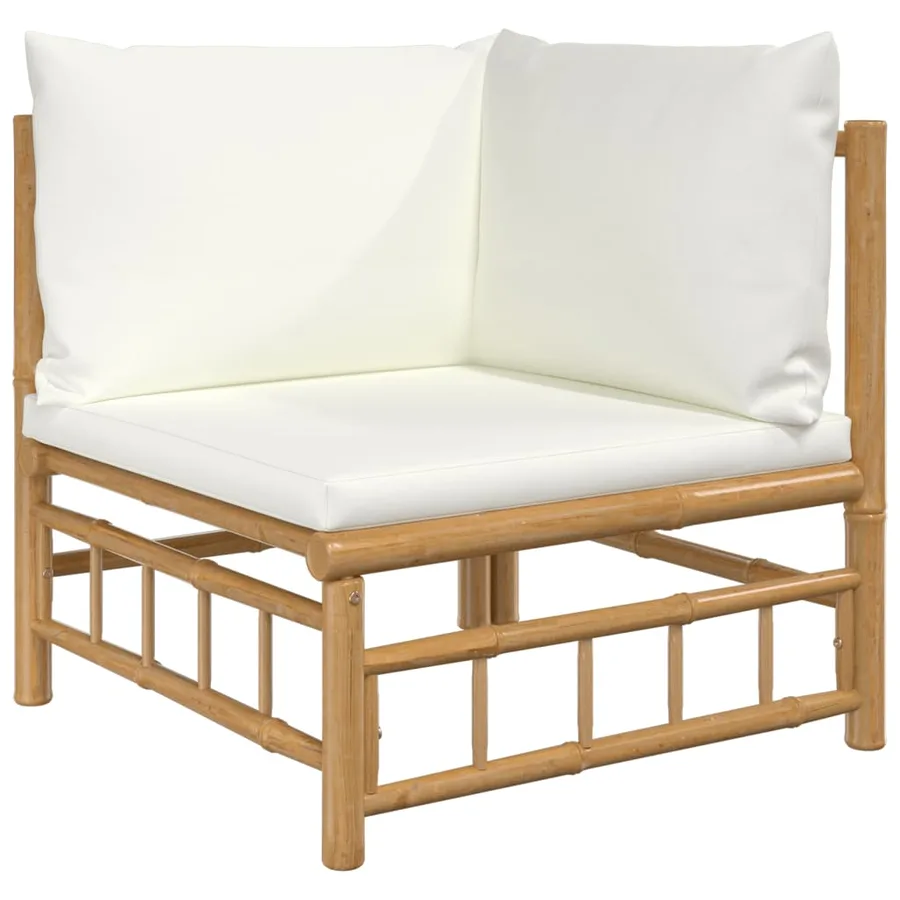 Salon de jardin 6 pcs avec coussins blanc crème bambou - 4