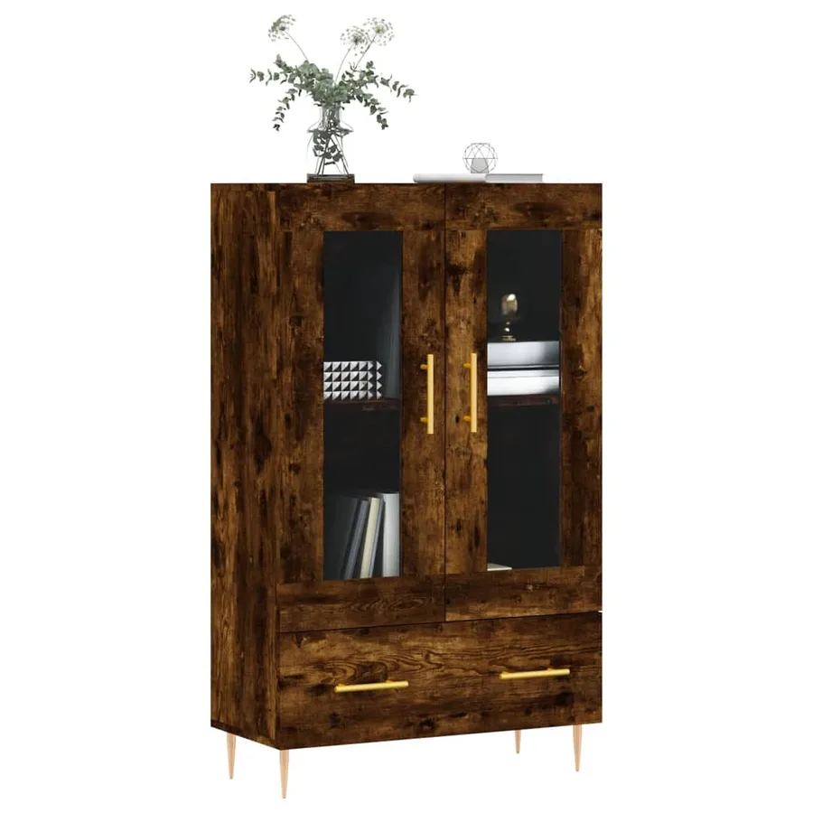 Buffet haut chêne fumé 69,5x31x115 cm bois d'ingénierie - 3